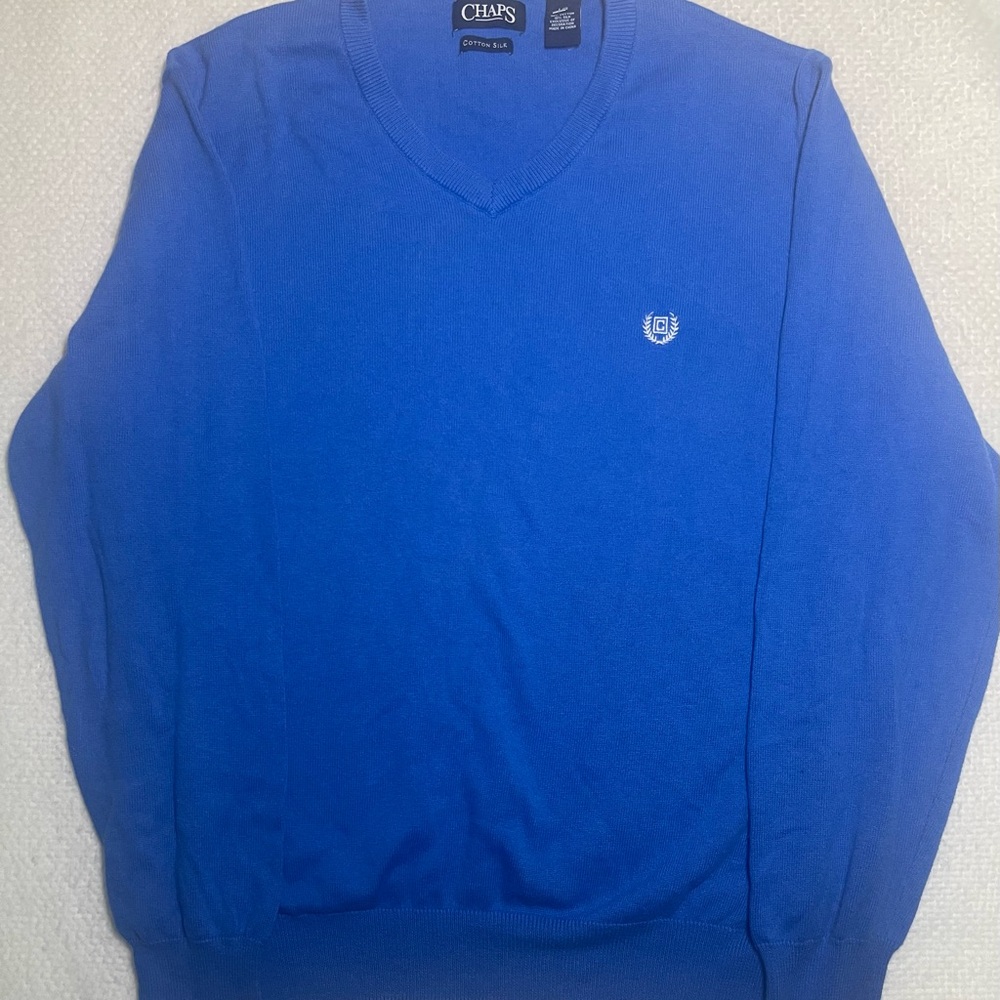 Chaps Men's Blue Cotton Silk Preppy Classic Pullover Sweater size LG